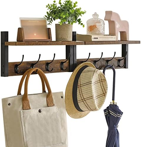 YMYNY Wall Coat Rack with 8 Hooks and Floating Shelf