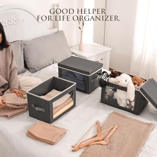 3 Pack Storage Bins with Lids - Grey