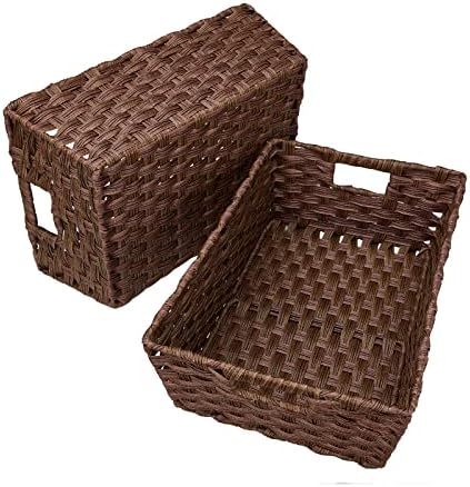 Large Wicker Storage Basket Set of 2 Brown Waterproof