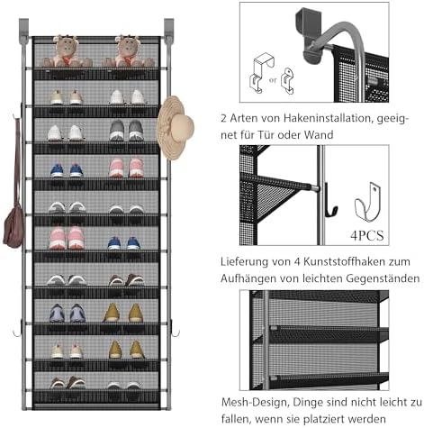 10 Tier Door Hanging Shoe Organizer Rack Gray