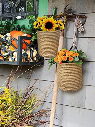 Goodpick 2 Pack Jute Hanging Basket - Small Woven Wall Plant Decor Set