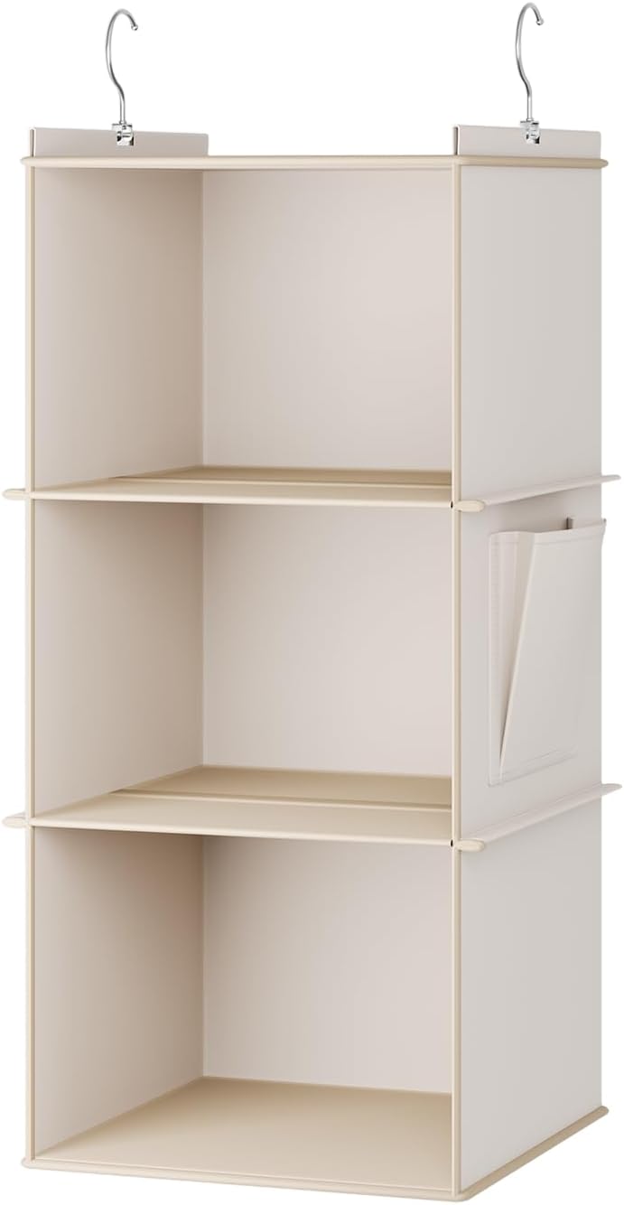 YOUDENOVA Hanging Closet Organizer 3-Shelf Beige