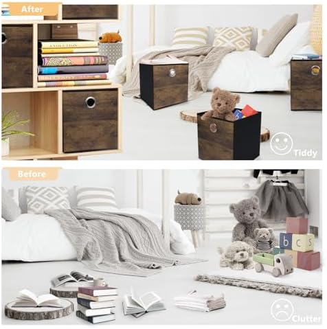 Thickened Fabric Storage Bins with Wood Grain 3 Pack