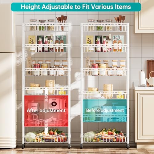 SINGAYE 6 Tier Adjustable Wire Shelving Unit with Wheels for Garage Kitchen Office White