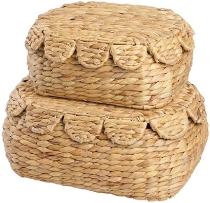 Round Wicker Storage Baskets with Lid Set of 2