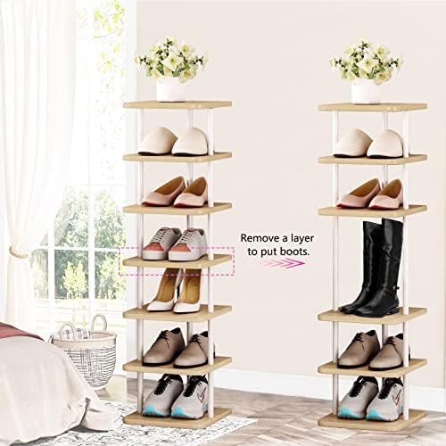 7 Tiers Vertical Shoe Rack for Space Saving White and Oak