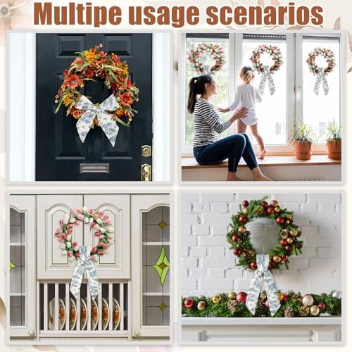 XunYee 6 Pcs Blue White Wreath Sash for Decor