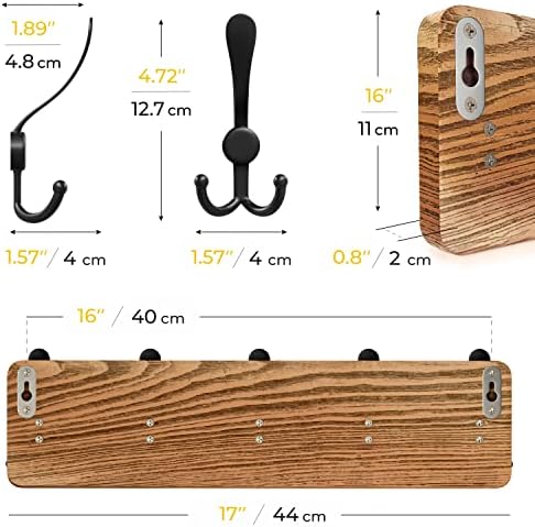SAYONEYES Rustic Wall Mount Coat Rack with 5 Hooks