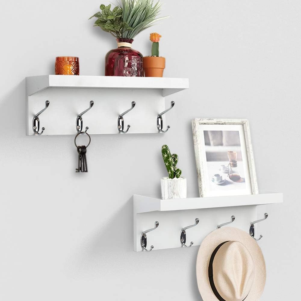AHDECOR Entryway Floating Coat Rack 4 Hangers White Set of 2