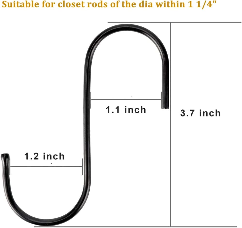 30 Pack Black Steel S Hooks for Kitchen and Garage
