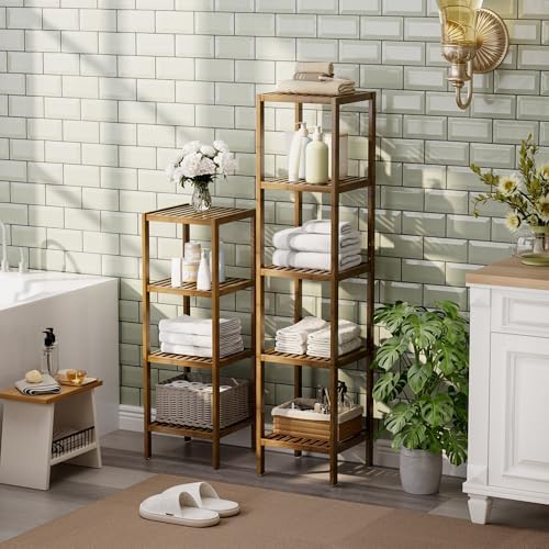 SMIBUY 5-Tier Bamboo Storage Shelf Walnut Finish