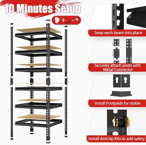 PrimeZone 6 Tier Garage Storage Shelves - Black