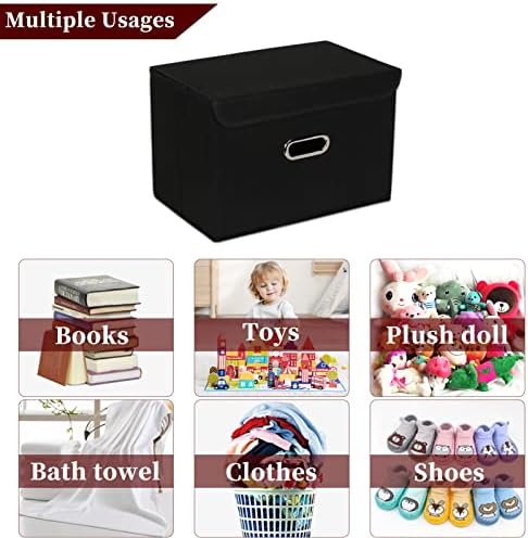 STOREONE Foldable Storage Bins with Lids and Handles 3 Pcs Black