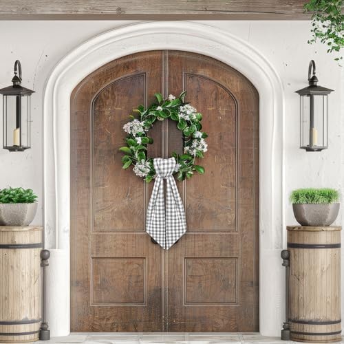 Gray Buffalo Plaid Wreath Sash for Front Door