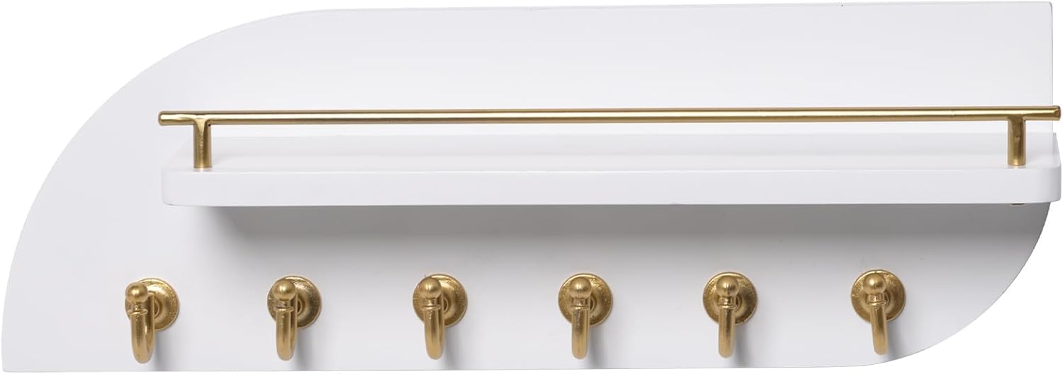 Karisky Key Holder for Wall Decorative Key and Mail Organizer with 6 Sturdy Metal Hooks and Floating Shelf