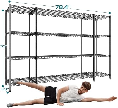 REIBII 784W 4-Tier Metal Shelving Unit 1500LBS Load Capacity
