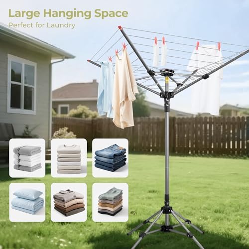 Outdoor Clothes Drying Rack with 8 Lines and 82 Ft Space