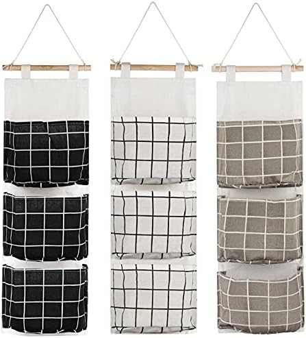 AUHOKY 3Pcs Wall Hanging Storage Organizer with 3 Pockets