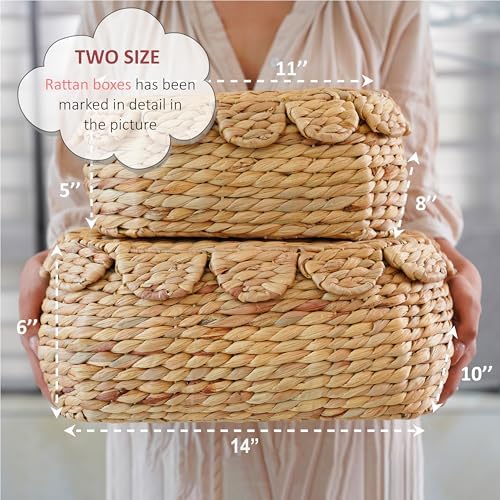 Round Wicker Storage Baskets with Lid Set of 2