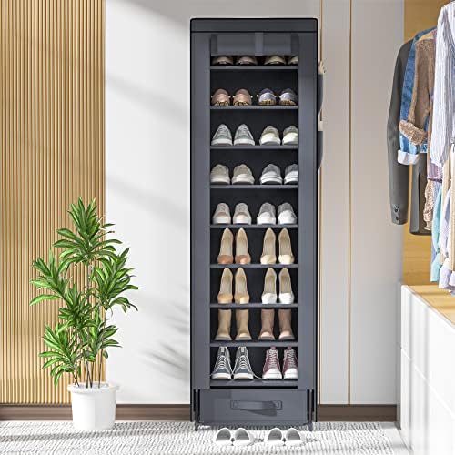 10 Tier Tall Narrow Shoe Rack with Dustproof Cover Storage Organizer