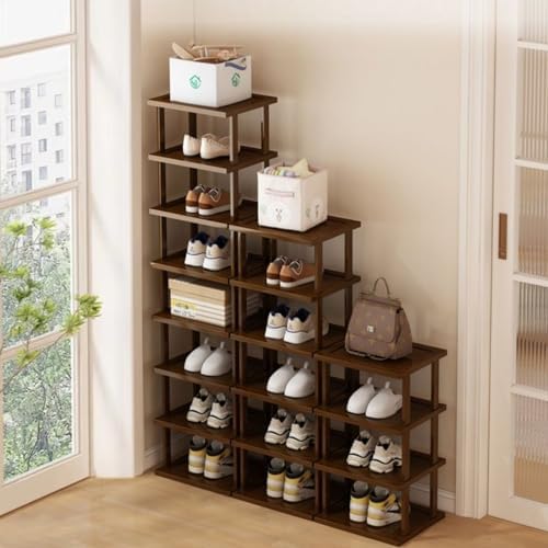 Vertical Bamboo Shoe Rack with 7 Tiers for Small Spaces