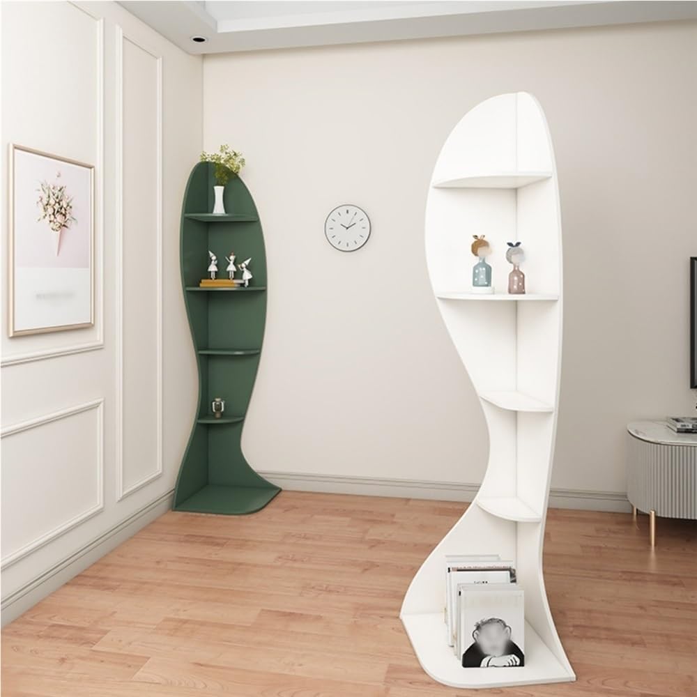 4-Layer Wood Corner Bookcase Storage Display Rack Tall Shelf for Living Room Study Office