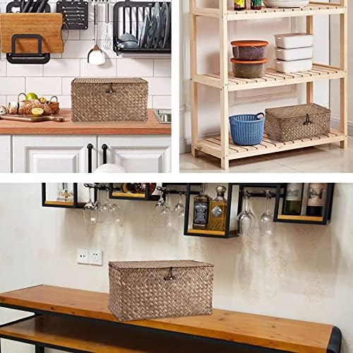 Hipiwe Wicker Shelf Basket with Lid Storage Bin