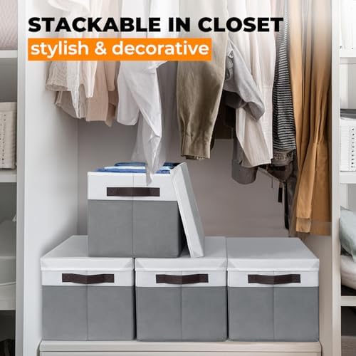 Criusia Large Storage Baskets with Lids 4 Pack Stackable and Durable