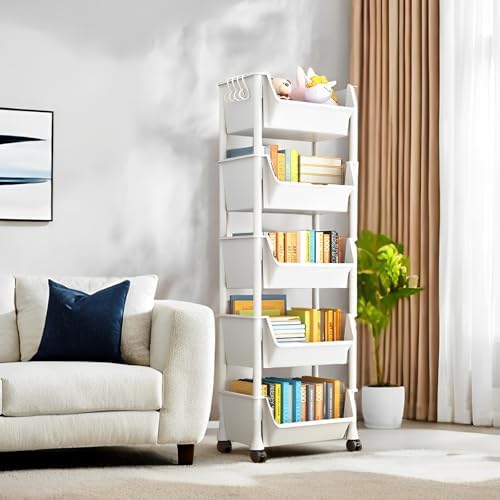 5-Tier Mobile Storage Shelf with Wheels White