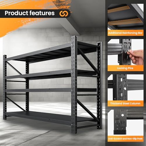 AFAIF 71 W Heavy Duty Metal Storage Shelves 4 Tier Black