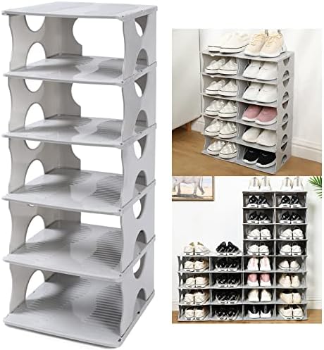 6-Tier Stackable Shoe Rack for Bedroom Entry Grey