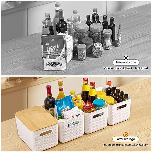 4 Pack Stackable Storage Bins with Bamboo Lids - White