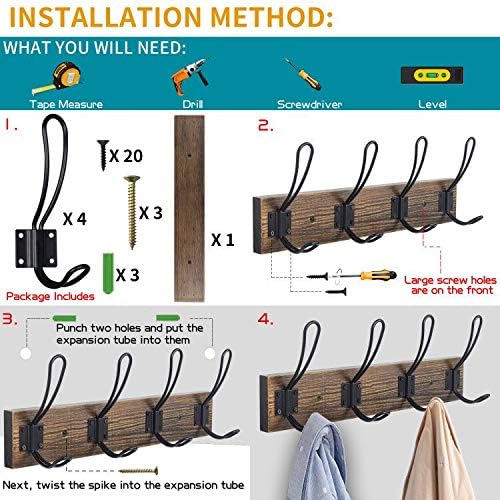 Homagic Rustic Wall Coat Hook with 4 Farmhouse Hooks - Brown