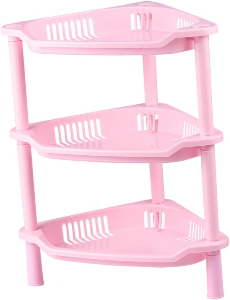 Pink Plastic Corner Shelf Organizer for Home Kitchen and Bathroom Storage