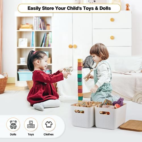 4 Pack Stackable Storage Bins with Bamboo Lids - White