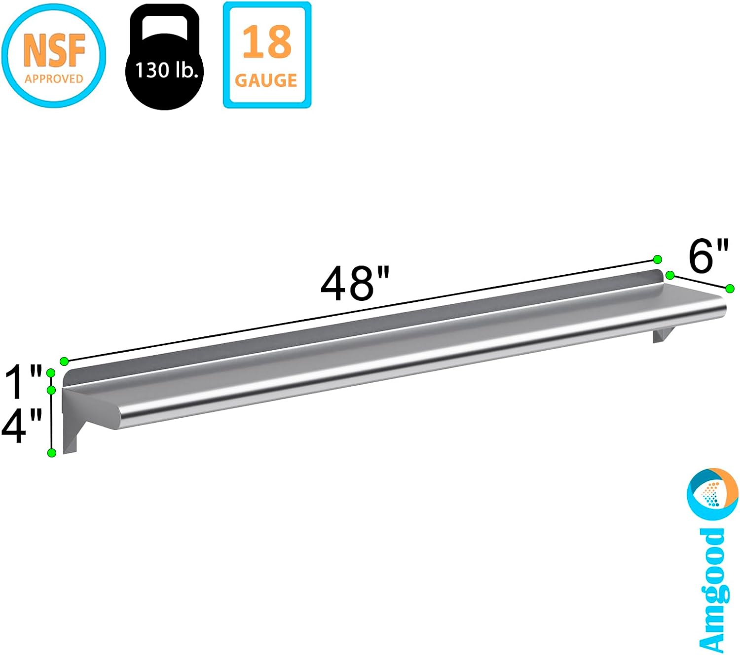 AmGood 6 X 48 Stainless Steel Wall Shelf