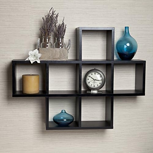 Danya B Decorative Shelf Wall Mount or Free Standing Square Cubbies Shelving Unit Black