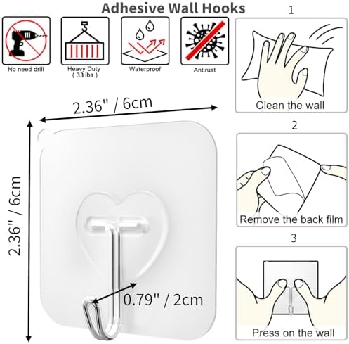 20 Pcs Clear Heavy Duty Adhesive Hooks for Walls