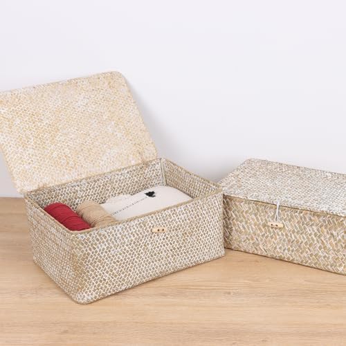 FEILANDUO Wicker Shelf Baskets with Lid