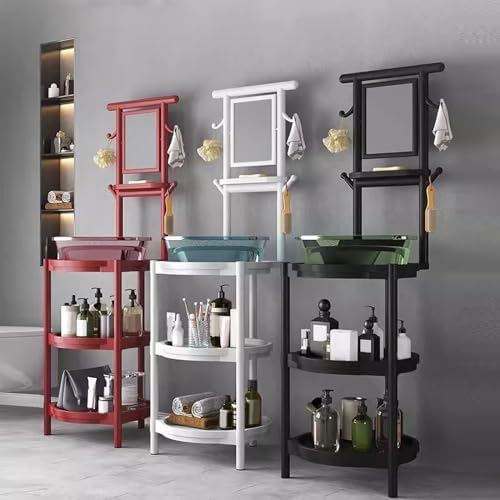 Round Square Bathroom Storage Shelf with Rotatable Mirror