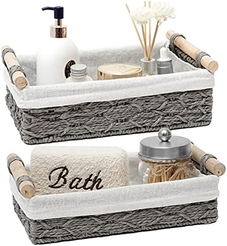 Wicker Storage Baskets Set of 2 for Bathroom Counter