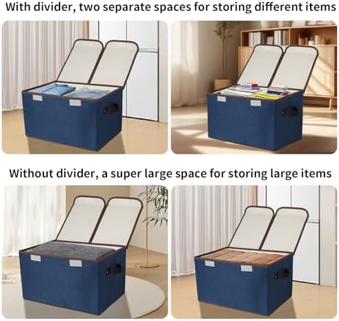 Foldable Fabric Storage Box with Double Lid and Dividers