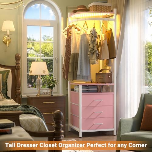 Cyclysio Corner Clothes Rack with Hanging Rack and LED Lights