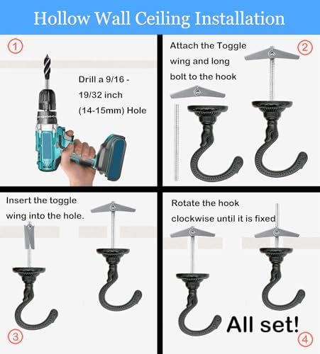 Evsteluo Large Swag Ceiling Hooks 2 Sets Black