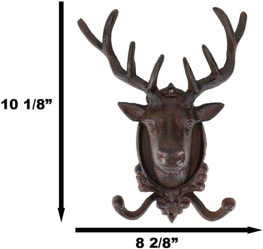Ebros Cast Iron Stag Antlers Wall Double Hooks Decor