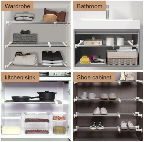 Hershii Adjustable Closet Shelf Rod Organizer 1574-2362 Inches