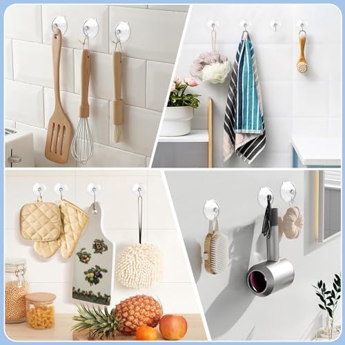 HangerSpace Suction Cup Hooks 8 Pack - 25 Inch Clear for Kitchen Bathroom Shower Wall Window Door