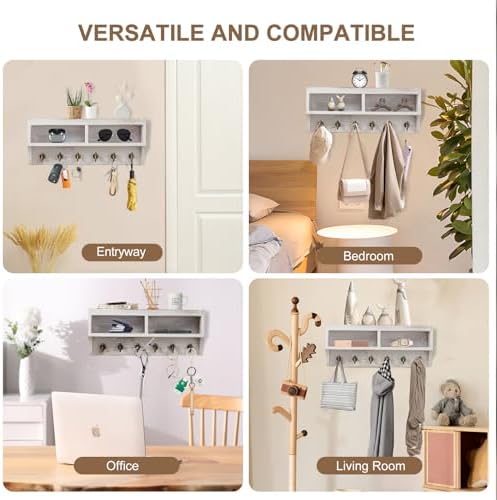 Key Holder Wall Mount with 6 Hooks and Storage Box