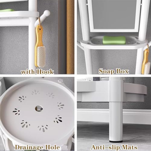 Round Square Bathroom Storage Shelf with Rotatable Mirror