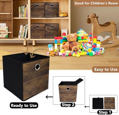 Thickened Fabric Storage Bins with Wood Grain 3 Pack